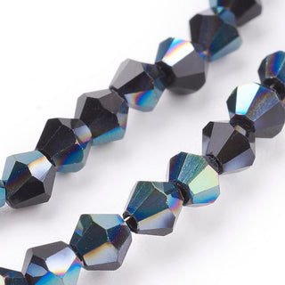 Bicone. Half Electroplated over Black, Faceted, 3mm x3.5mm, Hole: 1mm; about 150pcs/strand, 18"