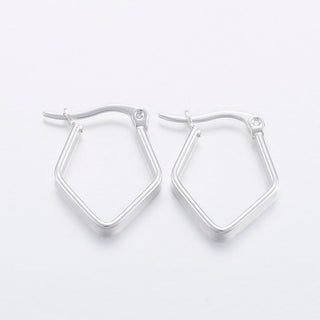 304 Stainless Steel Hoop Earrings, Hypoallergenic Earrings, Rhombus Shape, Silver Color, 21x16x3mm, Pin: 1x0.8mm.  (Sold per pair)