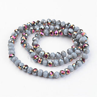 Half Bold Electroplate Glass Beads, Faceted, Rondelle, (Steel Mauve), 6x4.5mm, Hole: 1mm;