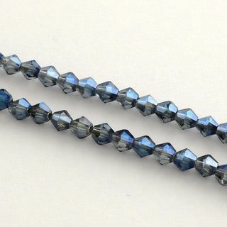 Bicone. AB Plated, Faceted, Beautiful MarineBlue, 3mm x3.5mm, Hole: 1mm; about 150pcs/strand, 18"