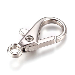 Alloy Lobster Claw Clasps, Platinum, 28x15x5mm, Hole: 3mm.  (Larger Size). Sold Individually.