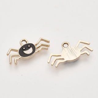 Enameled Spider Charm.  Light Gold Plated.  10.5x22x2mm, Hole: 2mm.   Sold Individually.