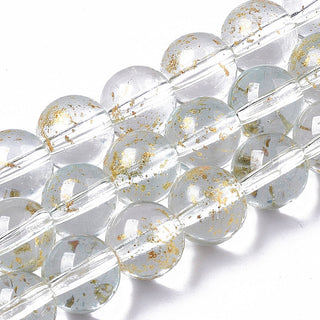 Glass Rounds *Clear with Gold Foil Splatter. Round  (8mm) *Approx 50 Beads.