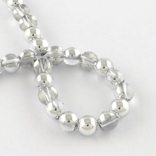 Glass Beads (Half Plated Silver) Round.  *See Drop Down for Size Options