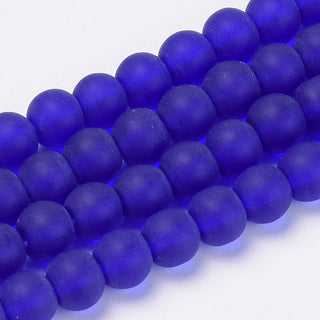 Glass Beads, Frosted.  Dark Blue.  *Round.  (See Drop Down for Options)