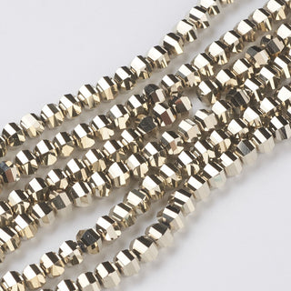 Electroplate Glass Beads Strands, Faceted, Rondelle, Golden Plated, Khaki Gold, 6 x4.5mm, Hole: 1mm; (approx 100 Beads)