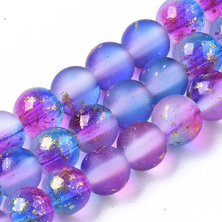 Blue Violet Glass Beads Strands, with Golden Foil, Round, 6~7mm, Hole: 1.2~1.5mm; Approx 65 Beads.