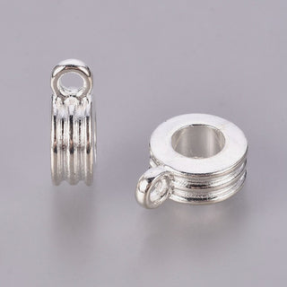 Zinc Alloy European Hanger Bail,  Silver Color Plated, Size: about 9mm in diameter, 12mm long, 4mm thick, hole.  (Packed 10)