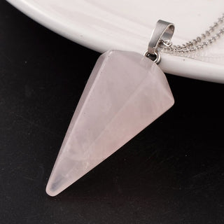 Cone Pendulum.  Rose Quartz Pendant, 39~41x18~19mm, Hole: 5x8mm  (Sold Individually).  *Chain for Illustration only.  Not included.