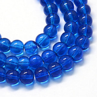 Glass (Clear) Rounds *Sharp Blue.    8mm  (approx 53 beads)