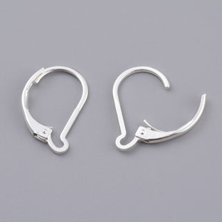 Brass Leverback Earring Findings, (925 Sterling Silver Plated), 15.5x10x1.5mm, Pin: 0.7mm *Packed 10 Earrings.