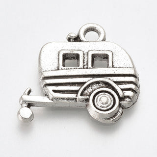 Camping Van/Caravan/RV/ Camper Shape Charm, Cadmium Free & Lead Free, Antique Silver, 17x18x2mm, Hole: 1.5mm;  (See Drop Down for Package Options)