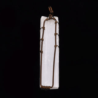 "Tree of Life" Natural Selenite Pendants, Wire Wrapped, with a Red Copper Brass Wire, Rectangle with Tree, 56~100x12~19x12~16.5mm, Sold Individually Hole: 5mm