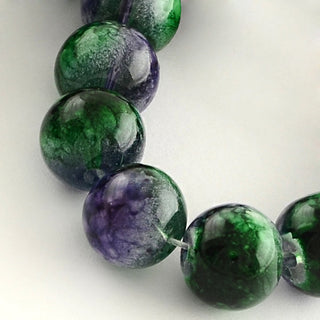 Glass Round (Purple and Green over White)  15" strand (8 mm Beads)