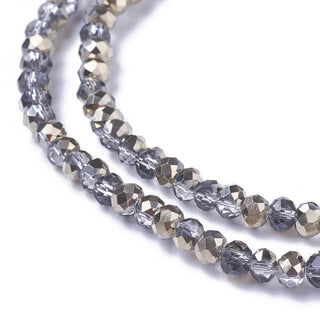 Electroplate Glass Beads Strands, Half Plated Golden, Faceted, Rondelle, DarkGray, 2.5~3x3~3.5mm, Hole: 1.2mm, about 135~140pcs/strand...