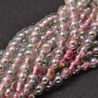 Glass Beads Round (Rainbow Electroplated on Pink Beads)  15" strand (8mm Beads) *approx 50 Beads