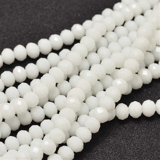 Glass Beads Strands, Faceted Rondelle , White, 6 x 4mm, Approx 94 Beads