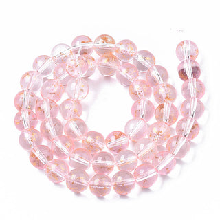 Glass Rounds *Soft Pink Glass with a Gold Foil Splash.  Round  (8mm) *Approx 50 Beads.