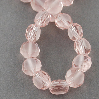 Frosted Glass Bead Strands, Faceted, Flat Round, Pink, 8x4~5mm, Hole: 1mm  (approx 70 Beads)