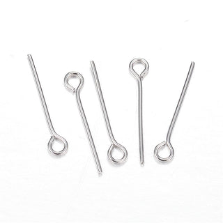 304 Stainless Steel Eye Pins.  (Packed 50 Pins).  20 x .08mm size.  (Stainless Color) *Packed 50 Pins