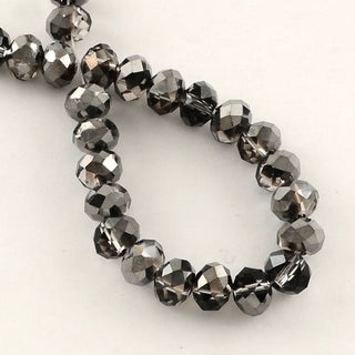 Glass Beads Strands, Faceted Abacus, (Half Plated on Black), 6x4mm, Hole: 1mm;.  Approx 100 Beads.
