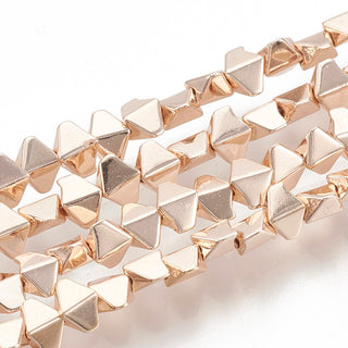 Electroplate Non-magnetic Hematite Beads Strands, Rose Gold Color Plated, 3x4x2mm, Hole: 1mm; *Approx 130 Beads