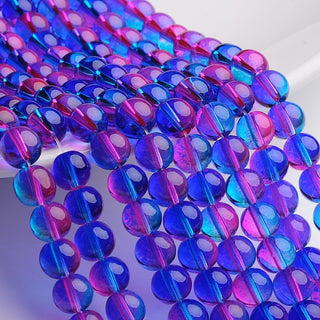 Glass Rounds *Two Tone Blue/Magenta Pink Rounds. 8mm  16" Strand (approx 54 Beads)