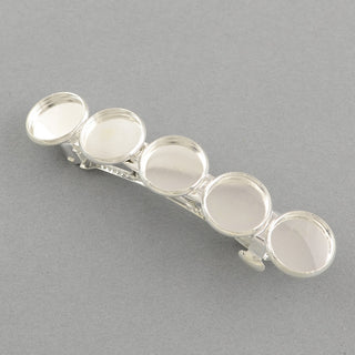 Iron Barrette with (5) Bezel Trays.  Bright Silver Color.  71x14mm, tray: 12mm.  (Packed 2 Barrettes)