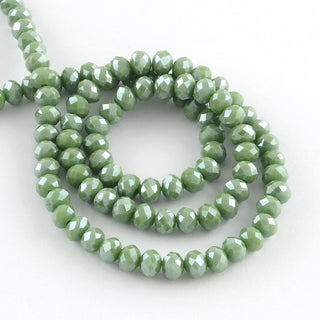 Electroplate Glass Beads, Faceted, Rondelle, (AB Flashes over Olive Green), 6x4.5mm, Hole: 1mm;