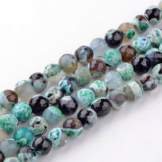 Agate (6 mm Size Faceted Rounds) Fire Agate in Ocean Green/ Blue  (16" strand).  Approx 60 Beads.