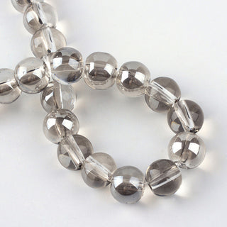 Glass Beads Strands, Half Plated Rainbow Grey over Clear, 6mm, Hole: 1mm; about 65 beads/strand
