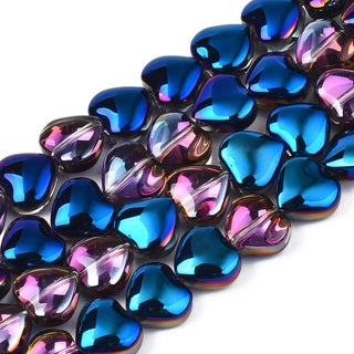 Electroplate Glass Beads Strands, Half Plated, Heart, (See Drop Down for Color Options!). 9~10x10x5.5mm, Hole: 0.8mm approx 10 Beads.