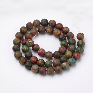 Agate "frosted"  Deep Earthy Tones (Green/Brown) (8mm rounds) 15.5" strand.  approx 43 beads.  Green