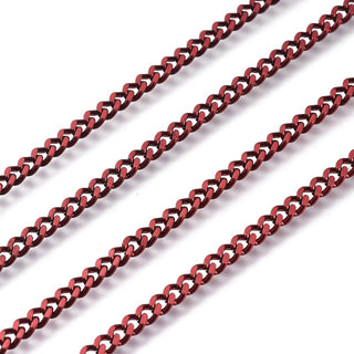 Electrophoresis 304 Stainless Steel Curb Chains, Unwelded, Dark Red, 3.5x2.8x0.5mm   *Sold by the Foot