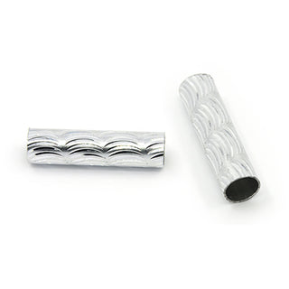 Aluminum Beads- Patterned, Tube, Silver, 29x8mm, Hole: 6.5mm.  (Packed 10 Beads)