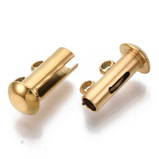 304 Stainless Steel Slide Lock Clasps, 2 Strands, 4 Holes, Tube, Golden Color, 15x10x6.5mm, Hole: 1.8mm.  (Sold Individually)