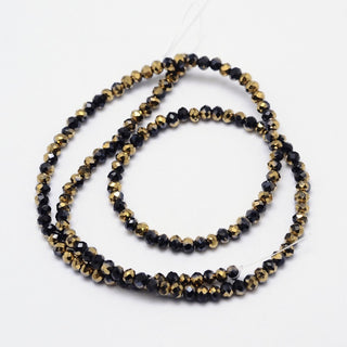 Faceted Rondelle Half Plated Electroplate Glass Beads Strands, Golden Plated, 3.5 x 3mm, Hole: 0.8mm; *Approx 150 Beads.
