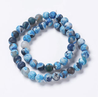Agate (8 mm Size  Rounds) Gorgeous Black- Blues- White Frosted. (16" strand)