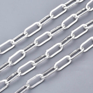 304 Stainless Steel "Paperclip" Chain.  Bright Silver Color.  14 x 6 x 1mm.  Sold by the Foot