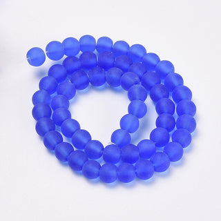 Glass Beads, Frosted.  Royal Blue.  ROUND. 8mm.    Approx 42 Beads.
