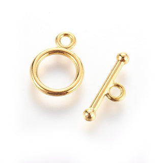Tibetan (Golden) *Petite.  Toggle Clasps, Lead Free and Cadmium Free, Ring: 10mm wide. (Packed 5 Sets), 14mm long, Bar: 16mm long, hole: 2mm