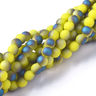 Glass Beads *Electroplated Frosted Strands, Round, Yellow, 2.5mm, Hole: 0.7mm; about 150pcs/strand, 15.35''(39cm)