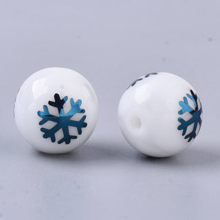 Holiday Opaque White Glass Beads, Round with Electroplated Snowflake Pattern, (See Drop Down for Options), 10mm, Hole: 1.2mm.  (10 Beads per Strand)
