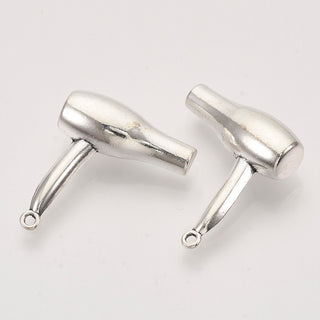 Hairdryer (Charm).  Metal.  Bright Silver.   26.5 x 23.5 x 8mm.   Sold Individually.