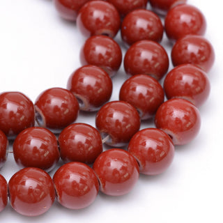 Glass Beads.  Round, FireBrick, 8mm; Hole: 1.3~1.6mm, *Approx 50 Beads