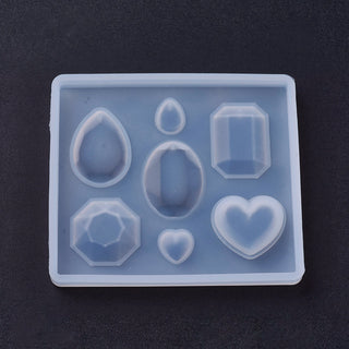 Pendant Silicone Molds, Resin Casting Molds, For UV Resin, Epoxy Resin Jewelry Making, Heart & Oval & Drop & Octagon, White, 79x89x8mm, Hole: 1mm, Inner: 10~29mm. Sold Individually.
