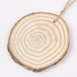 Undyed Wooden Pendants, Wood Slices, Tree Ring,  Approx 90~98x8mm, Hole: 3~4mm, (Packed 5 with Cord)