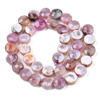 Natural Fire Agate Beads Strands, Faceted, Flat Round, Pinky Plum, 9.5~10.5x9.5~10.5x6~8mm, Hole: 0.7~1.2mm, approx 37 beads