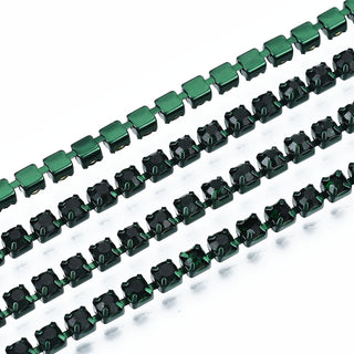 Electrophoresis Iron Rhinestone Cup Chain, Emerald. SS12 , 3mm.  *Sold by the foot