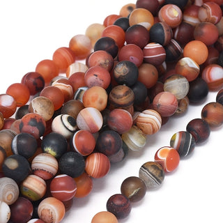 Agate (Banded) *Frosted.  Rich Browns/ Tans   (8mm Size Round.  Approx 50 Beads) 15.5" strand